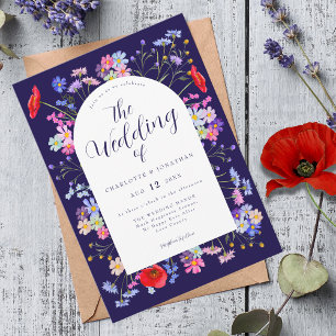Boho Wildblume Navy Blue Wedding Einladung