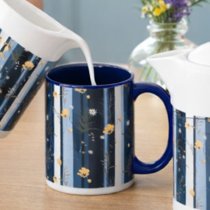 Boho Wildblume Navy gestreifte moderne Heimdekorat Tasse