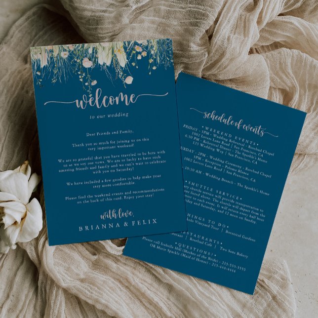Boho Wildblume Navy Hochzeitserklärung (Von Creator hochgeladen)