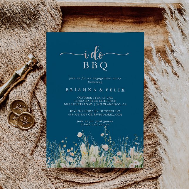 Boho Wildblume Navy I GRILLEN Engagement Partei Einladung (Von Creator hochgeladen)