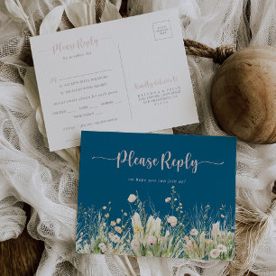 Boho Wildblume Navy Menü UAWG Postkarte