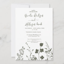 Boho Wildblume Olive Green Wedding Einladung