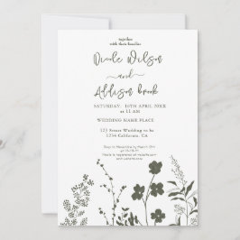 Boho Wildblume Olive Green Wedding Einladung