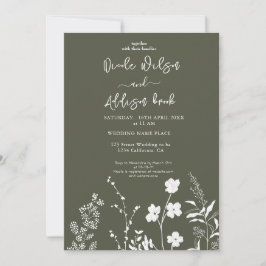 Boho Wildblume Olive Green Wedding Einladung