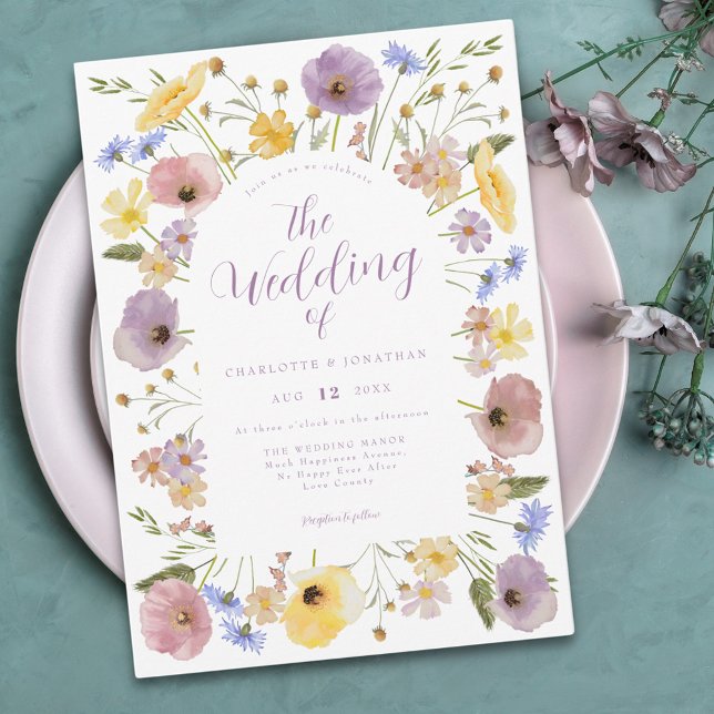 Boho Wildblume Pastel Wedding Einladung (Elegant boho wildflower pastel wedding invitation )