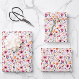 Boho Wildblume Pink Orange Birthday Baby Bridal Geschenkpapier Set