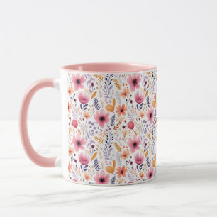 Boho Wildblume Pink Orange Lila Koralle Blumenmust Tasse