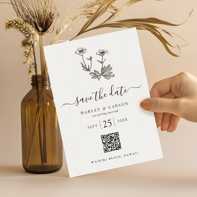 Boho Wildblume QR Code Wedding Save The Date (Von Creator hochgeladen)