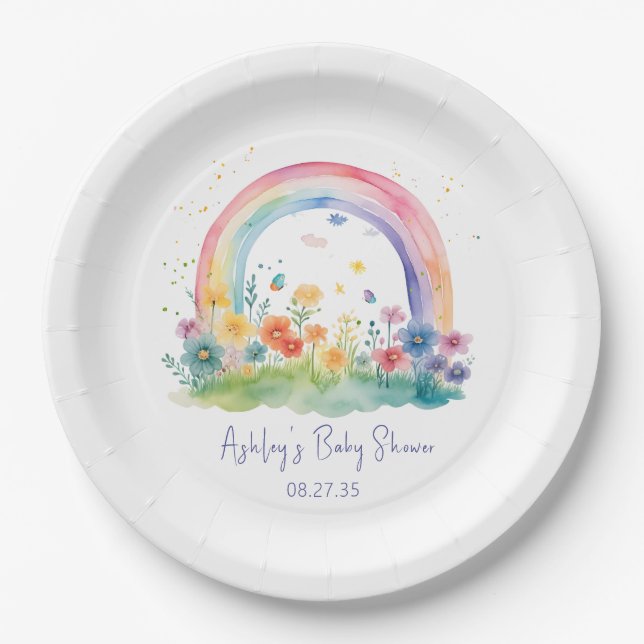 Boho Wildblume Rainbow Baby Dusche Pappteller (Vorderseite)