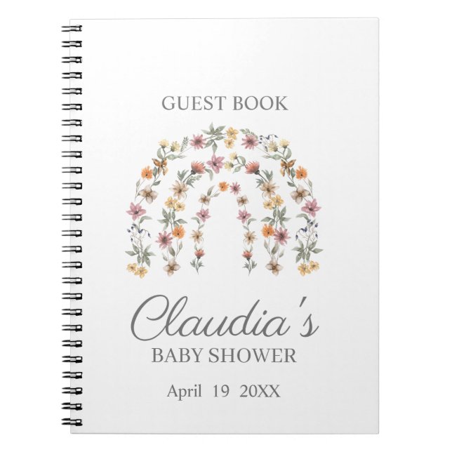 Boho Wildblume Rainbow Baby Guest Notebook Notizblock (Vorderseite)