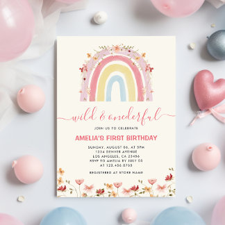 Boho Wildblume Rainbow Wild & Onederful Birthday Einladung