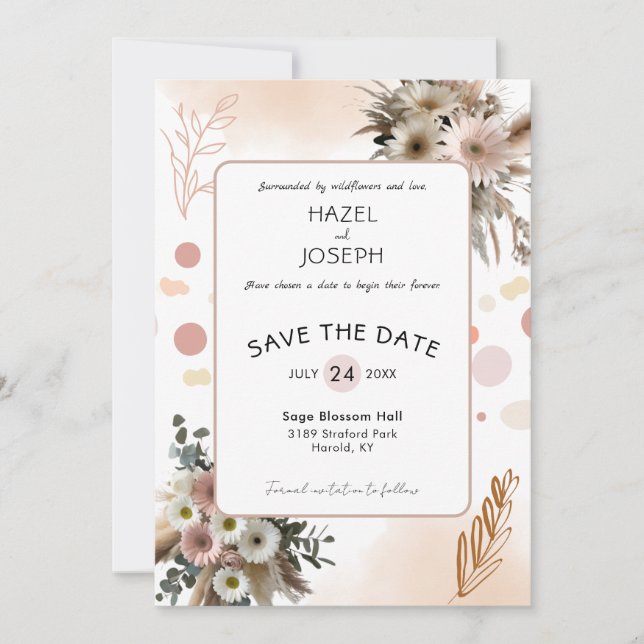 Boho Wildblume Romance | Rustikale Natur Save The Date (Vorderseite)