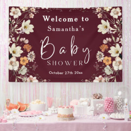 Boho Wildblume Rustic Burgundy Babydusche Banner