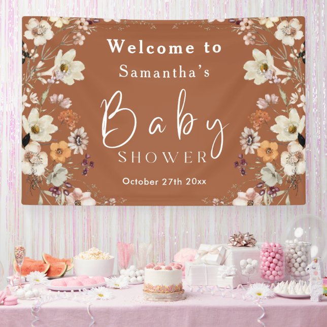 Boho Wildblume Rustic Terracotta Babydusche Banner (Party)