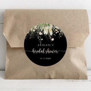 Boho Wildblume schwarze Bridal Shower Favor Runder Aufkleber