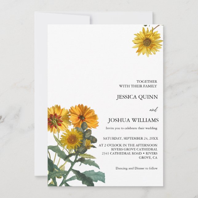 Boho Wildblume Sonnenblume Hochzeitgelbe Blüte Einladung (Vorderseite)