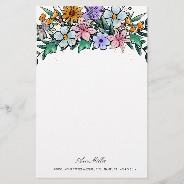 Boho Wildblume | Stationäres Papier mit Blumenmust (Vorderseite)