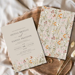 Boho Wildblume Taupe Beige Garden Wedding Einladung