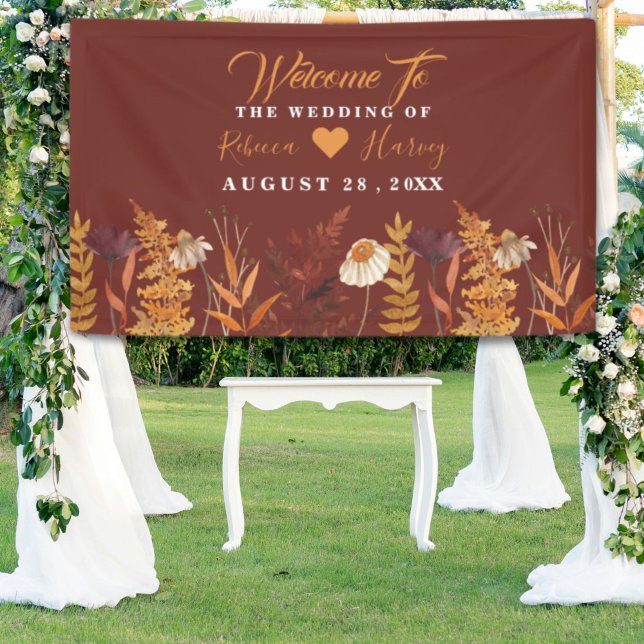 Boho Wildblume Terracotta Herbstliche Hochzeit im  Banner (Boho Wildflower Terracotta Autumn Fall Wedding Banner)