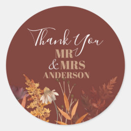 Boho Wildblume Terracotta Herbstliche Hochzeit im Runder Aufkleber