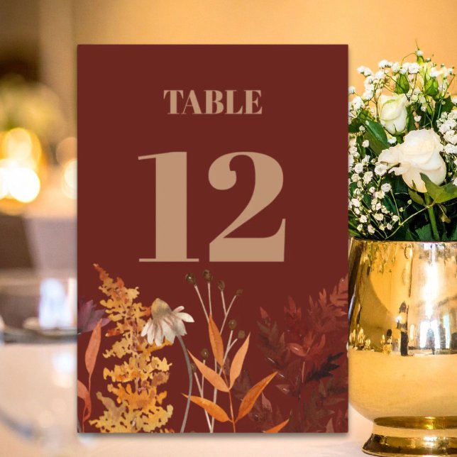 Boho Wildblume Terracotta Herbstliche Hochzeit im  Tischnummer (Boho Wildflower Terracotta Autumn Fall Wedding Table Number)