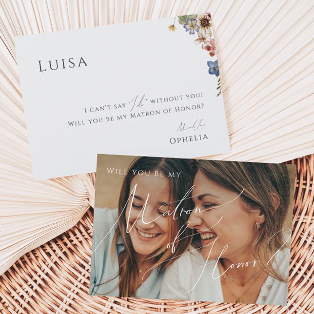 Boho Wildblume verblasste Foto Matron of Honor Car Einladung (Von Creator hochgeladen)