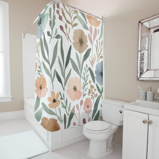 Boho Wildblume Wasserfarbenes Blumenbad Duschvorhang (Beispiel)