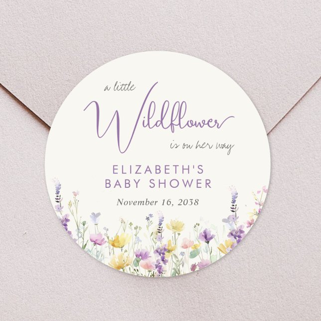 Boho Wildblume Watercolor Babydusche Runder Aufkleber (Von Creator hochgeladen)