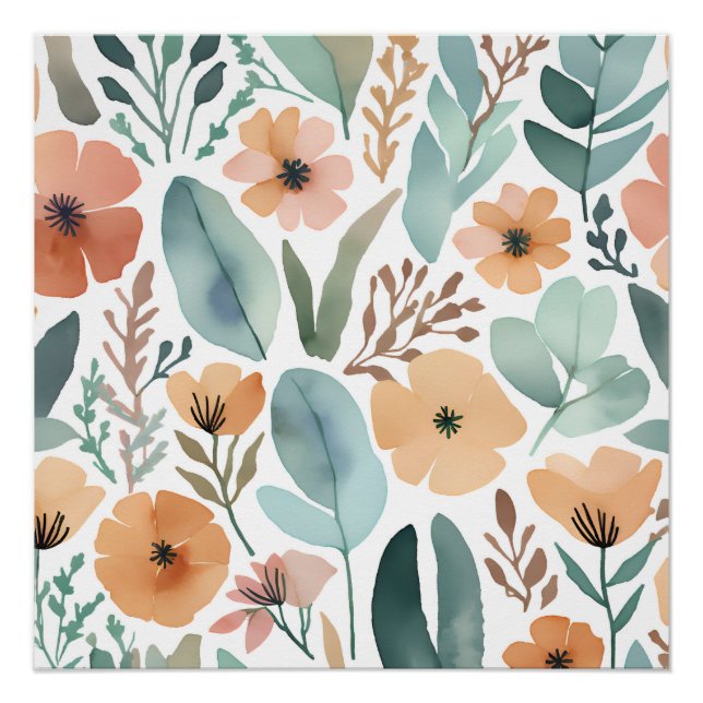 Boho Wildblume Watercolor Floral Pastell Poster (Vorderseite)