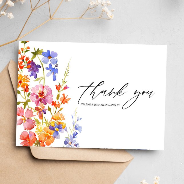 Boho Wildblume Watercolor Florenz Hochzeitsfeier Dankeskarte (Boho Wildflower Watercolor Floral Elegant Wedding Thank You Card)