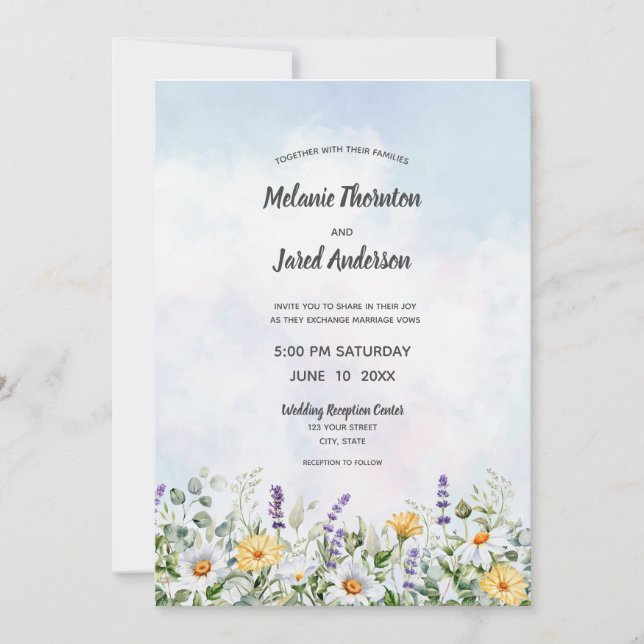 Boho Wildblume Watercolor Personalize Wedding Einladung (Vorderseite)
