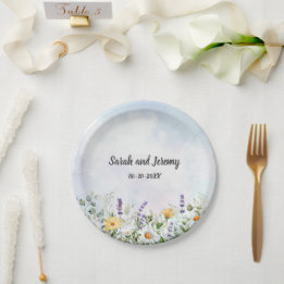Boho Wildblume Watercolor Personalize Wedding Pappteller