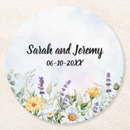 Boho Wildblume Watercolor Personalize Wedding Runder Pappuntersetzer