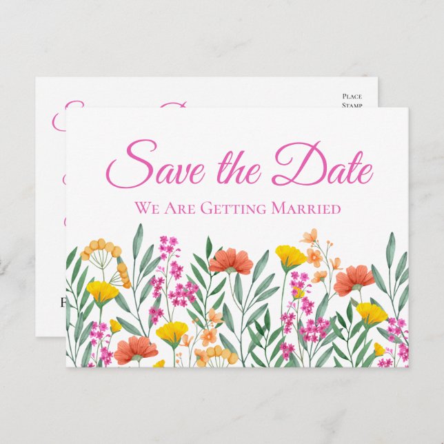 Boho Wildblume Wedding Floral Save the Date Postkarte (Vorne/Hinten)
