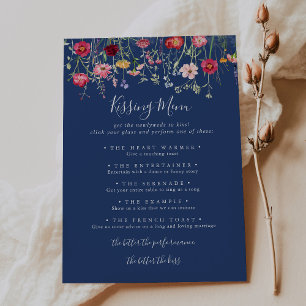 Boho Wildblume Wedding Kissing Menu Game Card