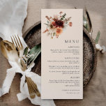 Boho Wildblume Wedding Menu Card Menükarte<br><div class="desc">Vervollständigen Sie Ihre Hochzeitsdekoration mit dieser Wildblume-Menükarte. Das zarte Blumendesign verleiht Ihrem besonderen Tag einen charmanten,  rustikalen Charme. Matching Items in unserer Herbstelegance Fall Floral Wedding Collection - Cava Party Design</div>