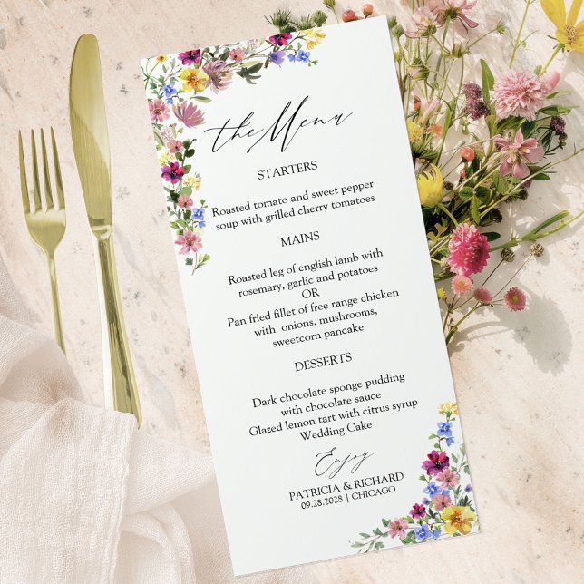 Boho Wildblume Wedding Menu Cards Menükarte (Von Creator hochgeladen)