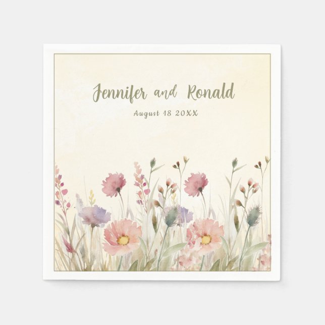 Boho Wildblume Wedding Personalisiert Paper Napkin Serviette (Vorderseite)