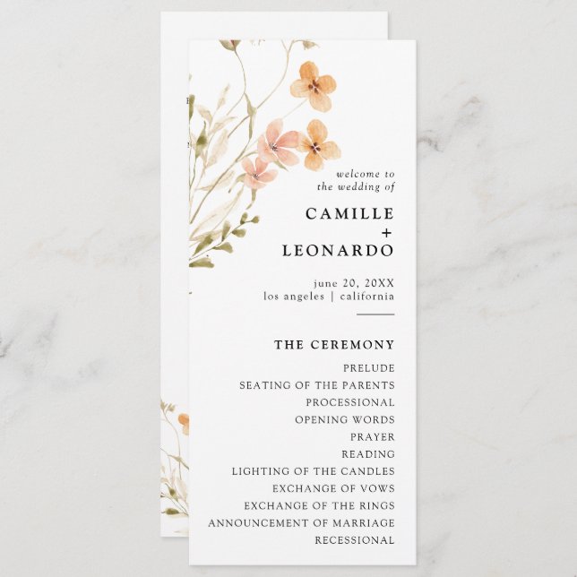 Boho Wildblume Wedding Program Programm (Vorne/Hinten)