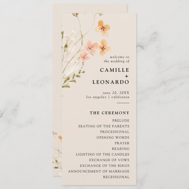 Boho Wildblume Wedding Program Programm (Vorne/Hinten)