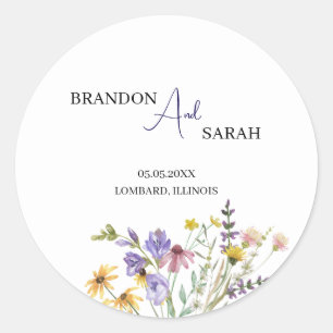 Boho Wildblume Wedding Runder Aufkleber
