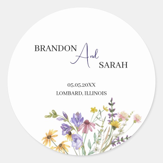 Boho Wildblume Wedding Runder Aufkleber (Vorderseite)