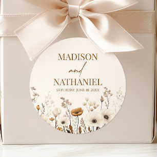 Boho Wildblume Wild Blume Blumengarten Hochzeit Runder Aufkleber