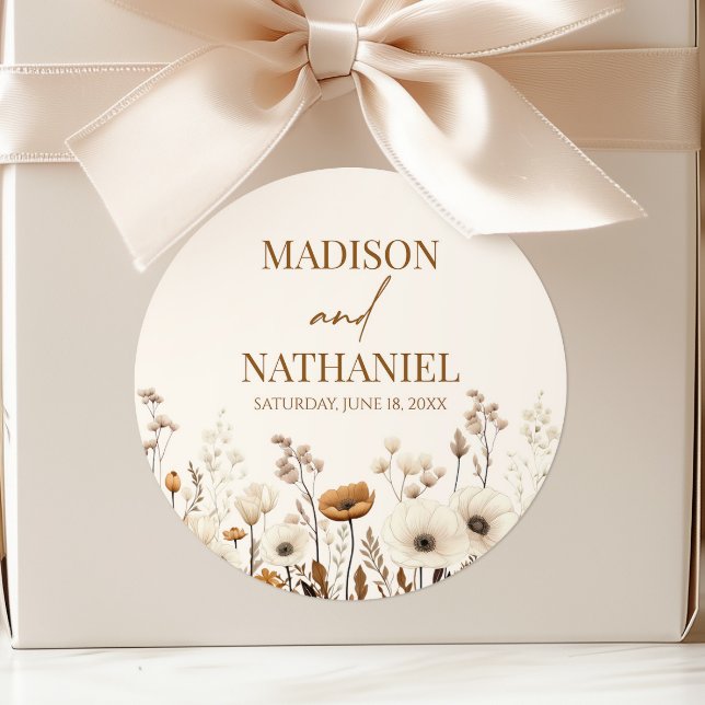 Boho Wildblume Wild Blume Blumengarten Hochzeit Runder Aufkleber (Von Creator hochgeladen)