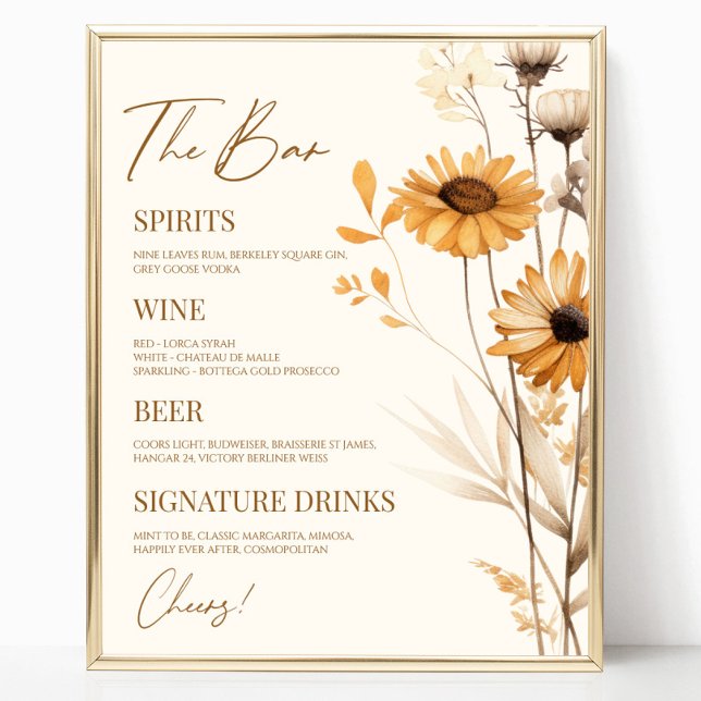 Boho Wildblume Wild Blume Wedding Bar Sign Poster (Von Creator hochgeladen)