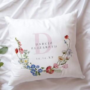 Boho Wildblume Wreath Monogramm Kinderzimmer Kissen