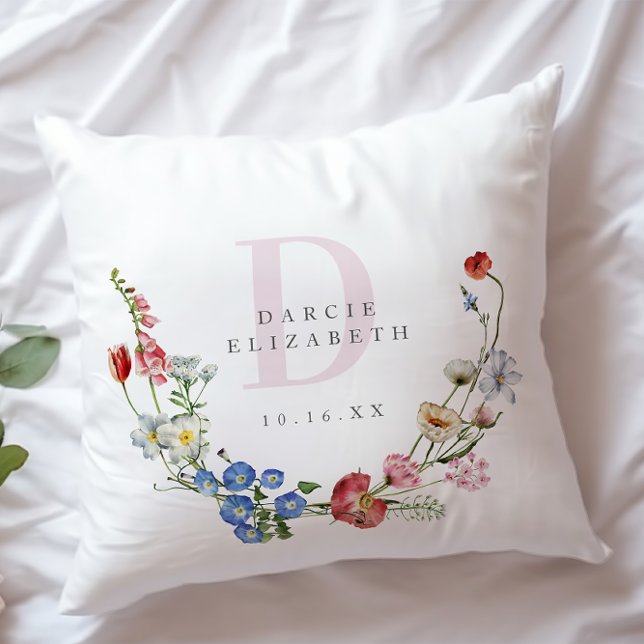Boho Wildblume Wreath Monogramm Kinderzimmer Kissen (Von Creator hochgeladen)