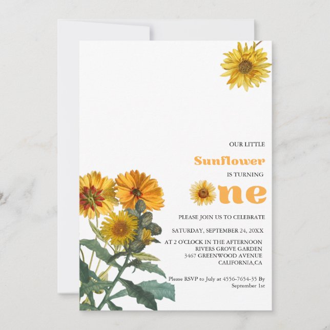 Boho Wildblume Yellor Sunflower Birthday Party Einladung (Vorderseite)