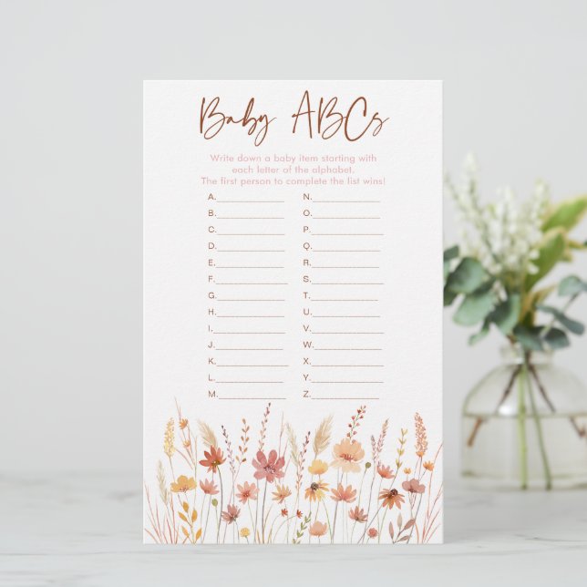 Boho Wildblumen ABC Baby Showspiel (Stehend Vorderseite)