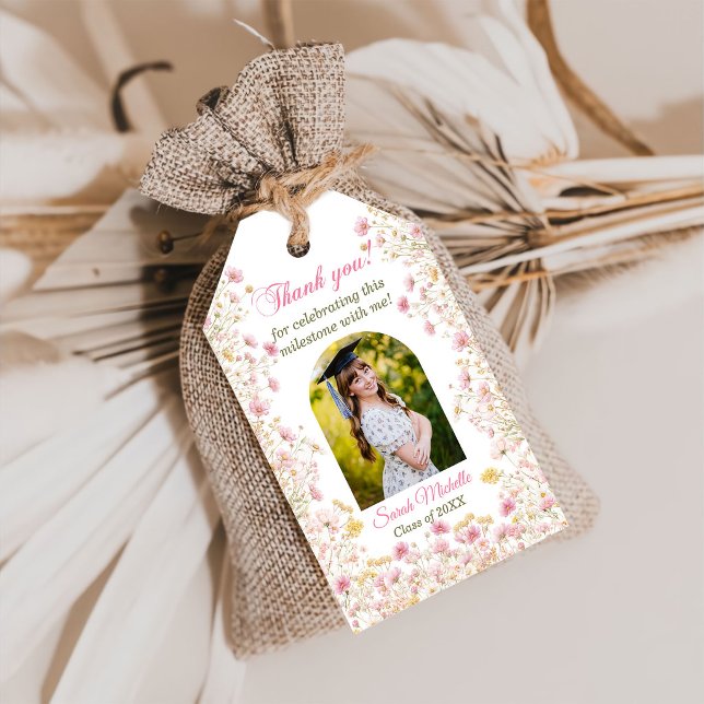 Boho-Wildblumen-Abschlussfeier in Rosa Geschenkanhänger (Von Creator hochgeladen)